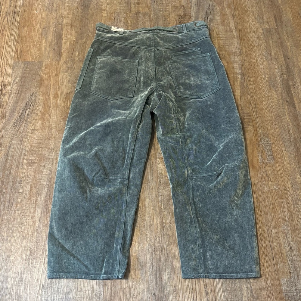 Free People Moxie Flocked Pull-On Barrel Jeans Mountain Green Size 31 - Picture 10 of 14
